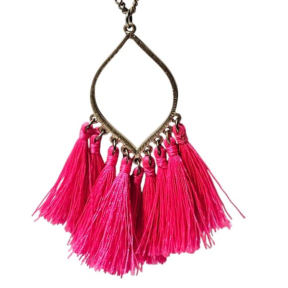 Funky Retro 80s Pink Tassel Pendant Gold Tone Chain Necklace Fashion Jewelry - Picture 3 of 6